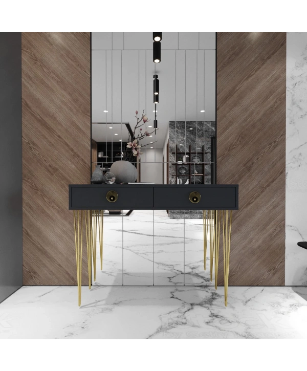 Naz 2 Çekmeceli Dekoratif Lüx Dresuar-Antrasit Gold