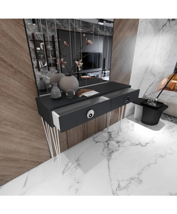 Naz 2 Çekmeceli Dekoratif Lüx Dresuar-antrasit krom