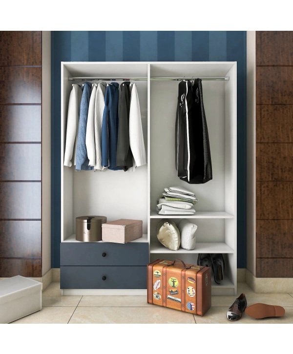 Nova 4 Kapaklı 2 Çekmeceli Askılıklı Gardırop-Beyaz Antrasit