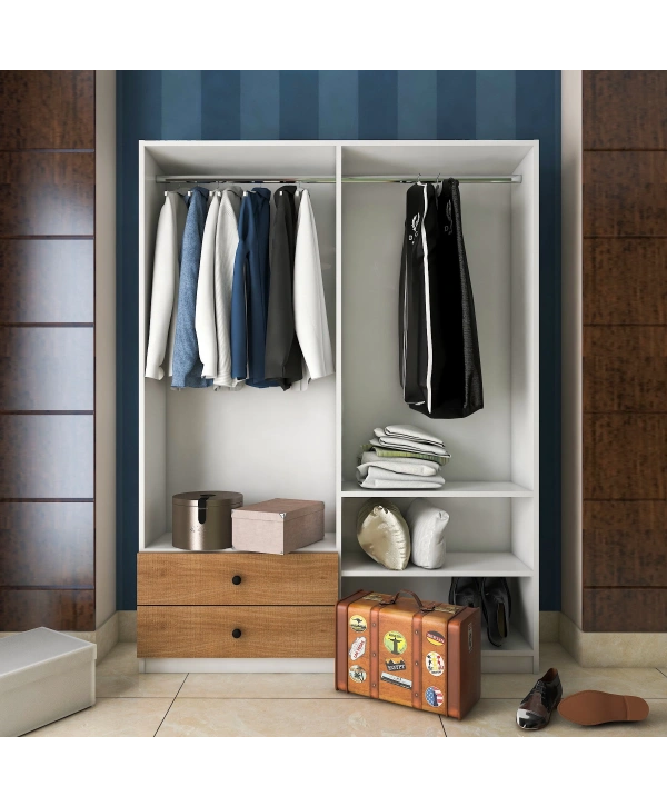 Nova 4 Kapaklı 2 Çekmeceli Askılıklı Gardırop-Beyaz Meşe