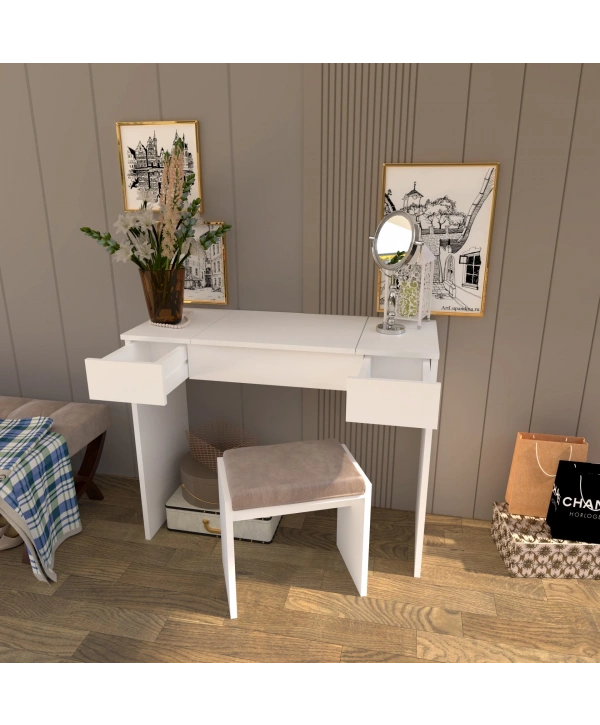 Özlem Aynalı Çekmeceli Lüx Makyaj Masası-beyaz