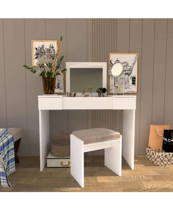 Özlem Aynalı Çekmeceli Lüx Makyaj Masası-beyaz