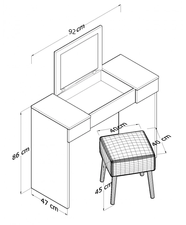 Özlem Aynalı Çekmeceli Lüx Makyaj Masası-beyaz