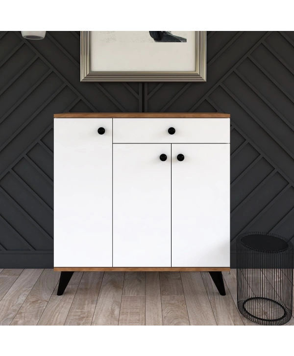 Paris 3 Kapaklı Tek Çekmeceli Ayakkabılık-Beyaz