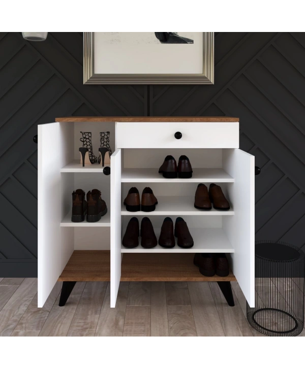 Paris 3 Kapaklı Tek Çekmeceli Ayakkabılık-Beyaz