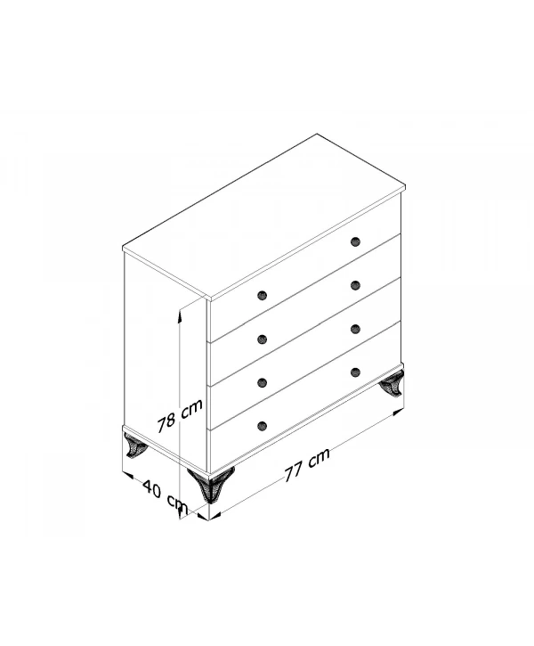 Pelin 4 Çekmeceli Komidin Şifonyer Takımı-Beyaz