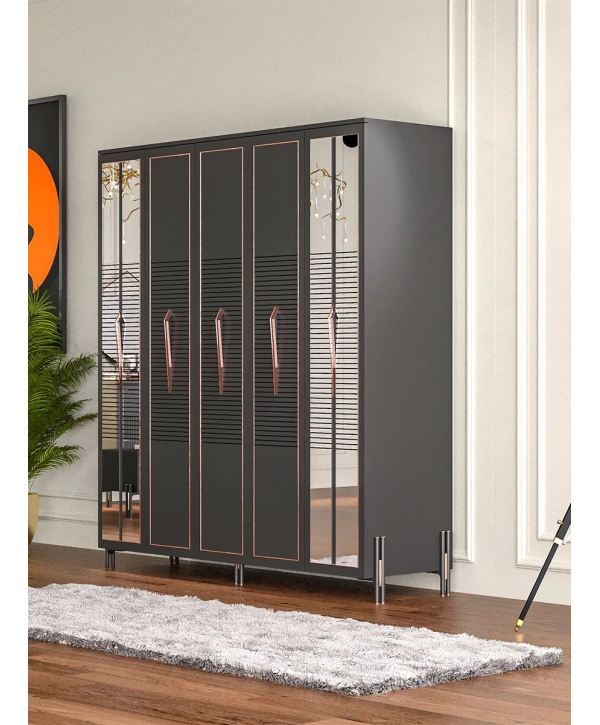 Platin 5 Kapaklı Country Gardırop-antrasit