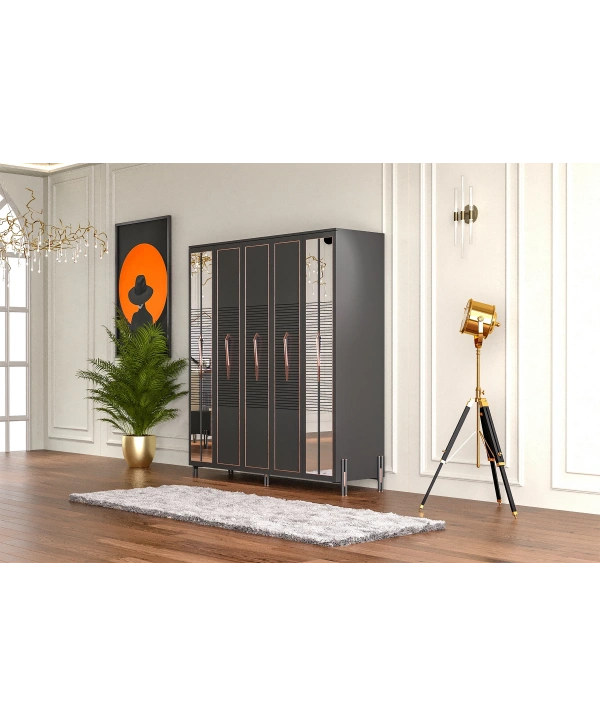 Platin 5 Kapaklı Country Gardırop-antrasit