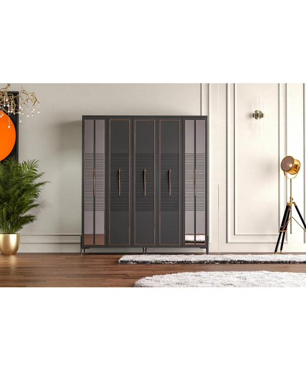 Platin 5 Kapaklı Country Gardırop-antrasit