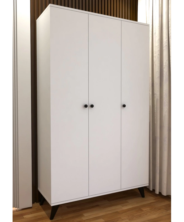 ﻿ İzel 3 Kapaklı Askılıklı Raflı Lüx Gardırop -Beyaz