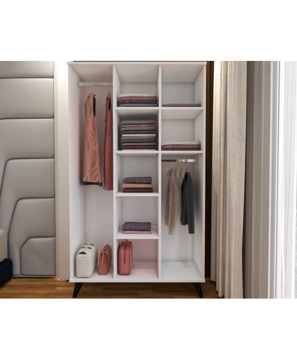 ﻿ İzel 3 Kapaklı Askılıklı Raflı Lüx Gardırop -Beyaz