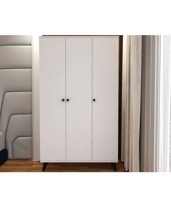 ﻿ İzel 3 Kapaklı Askılıklı Raflı Lüx Gardırop -Beyaz