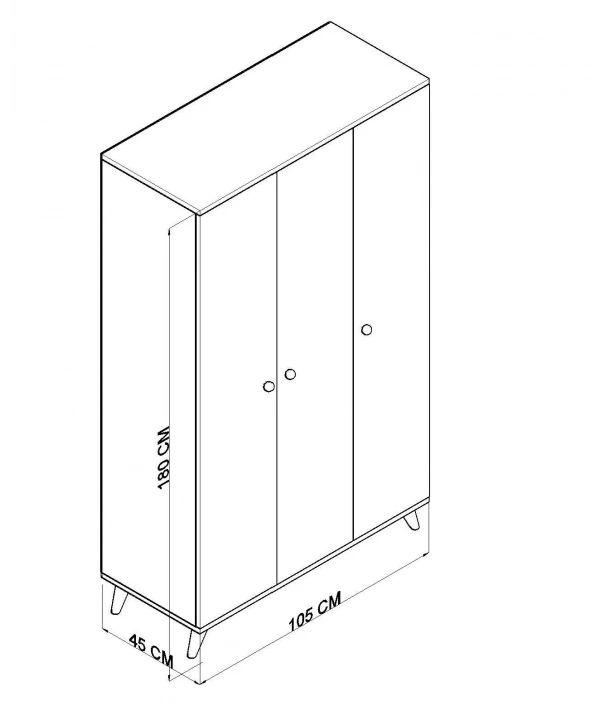﻿ İzel 3 Kapaklı Askılıklı Raflı Lüx Gardırop -Beyaz
