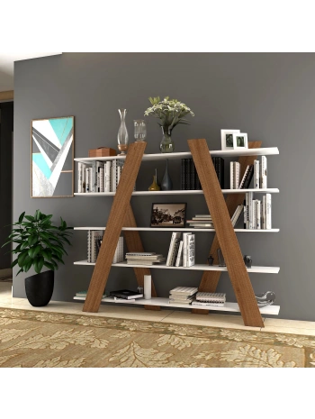 Aleyna 5 Raflı Dekoratif Kitaplık-Beyaz Meşe