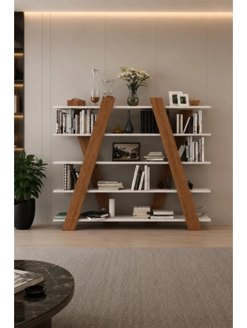 Aleyna 5 Raflı Dekoratif Kitaplık-Beyaz Meşe