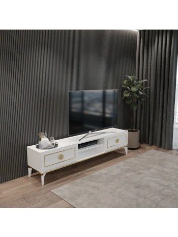 Ceylin Modern 2 Kapaklı Raflı Sehpa Lüx Tv Ünitesi-Beyaz