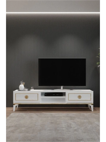 Ceylin Modern 2 Kapaklı Raflı Sehpa Lüx Tv Ünitesi-Beyaz
