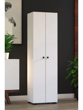 Ela 2 kapaklı 8 raflı çok amaçlı dolap-beyaz