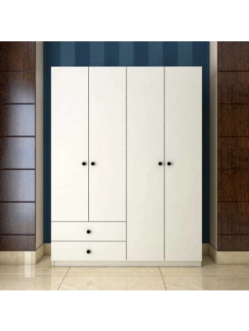 İnci 4 Kapaklı 2 Çekmeceli Askılıklı Gardırop-Beyaz