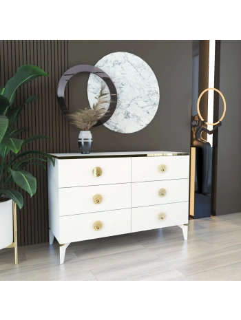 İpek 6 Çekmeceli 120 cm Mega Şifonyer-Beyaz