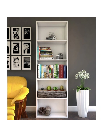 Kumsal 5 Raflı Çok Amaçlı Kitaplık-Beyaz
