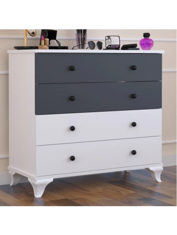 Linet 4 Çekmeceli Şifonyer-Beyaz Antrasit