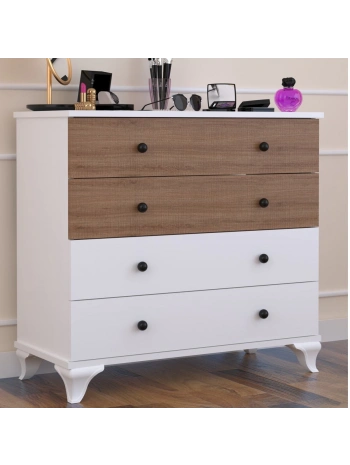 Linet 4 Çekmeceli Şifonyer-Beyaz Meşe