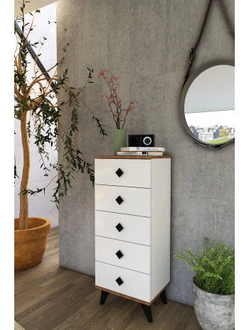 Meyra 5 Çekmeceli Beyaz Şifonyer-Beyaz