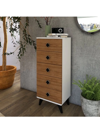 Meyra 5 Çekmeceli Meşe Şifonyer-Beyaz Meşe