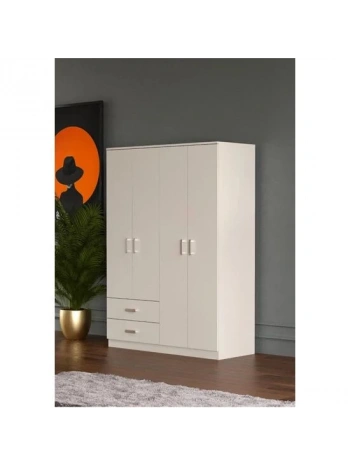 Mine 4 Kapaklı 2 Çekmeceli Çok Amaçlı Gardırop-Beyaz