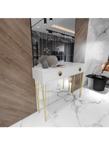 Naz 2 Çekmeceli Dekoratif Lüx Dresuar-beyaz gold