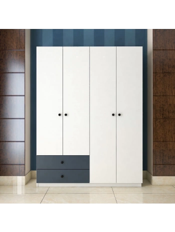 Nova 4 Kapaklı 2 Çekmeceli Askılıklı Gardırop-Beyaz Antrasit