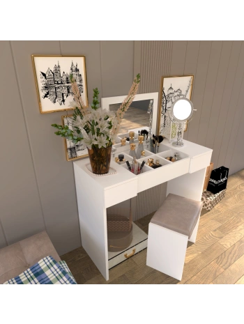 Özlem Aynalı Çekmeceli Lüx Makyaj Masası-beyaz
