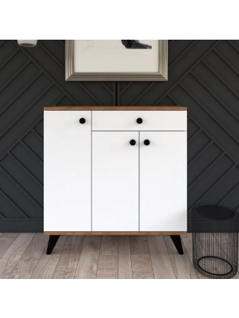 Paris 3 Kapaklı Tek Çekmeceli Ayakkabılık-Beyaz