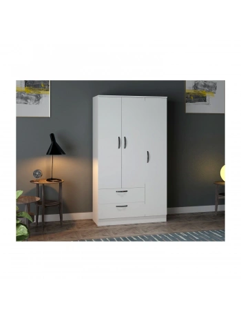 ﻿Kardelen 3 Kapaklı 2 Çekmeceli Çok Amaçlı Gardırop-Beyaz