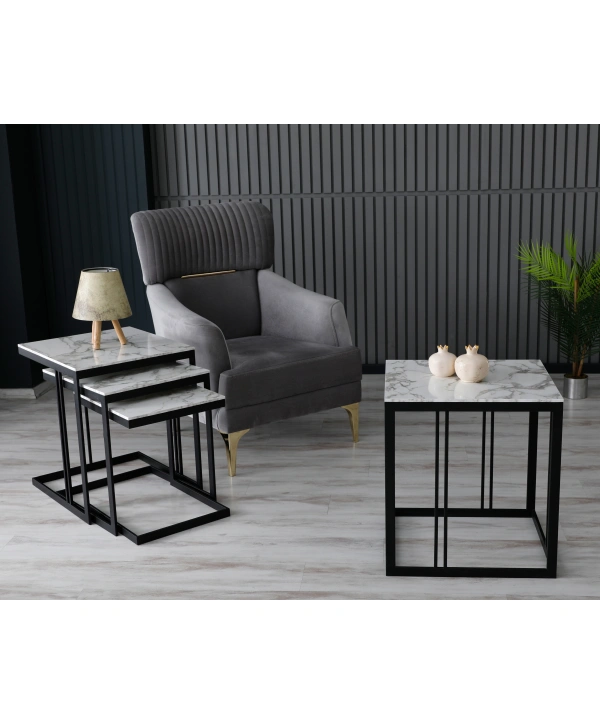 Mercan Orta Sehpa- Mermer Desenli