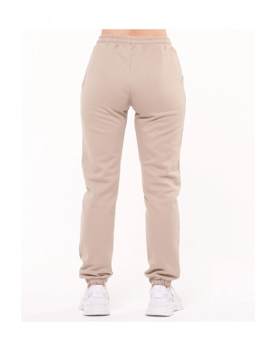 Kadın Taş Rengi 2 İplik Cepli Paçası Lastikli Eşofman Altı