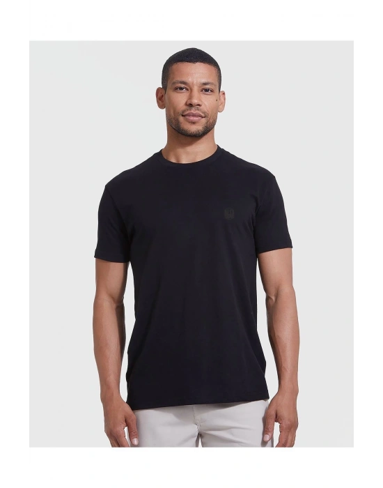 Erkek Siyah Baskılı Regular Fit Kalıp Likralı Kumaş T-shirt