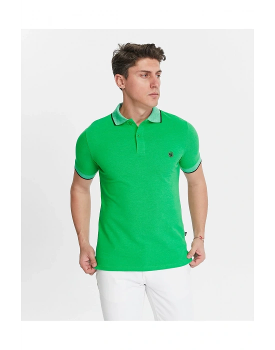 Erkek Yeşil %100 Pamuk Serin Tutan Fit Polo Yaka T-shirt