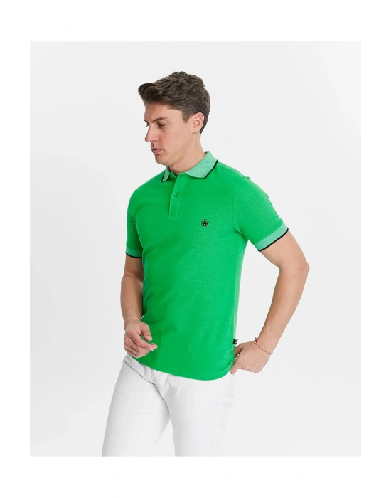 Erkek Yeşil %100 Pamuk Serin Tutan Fit Polo Yaka T-shirt