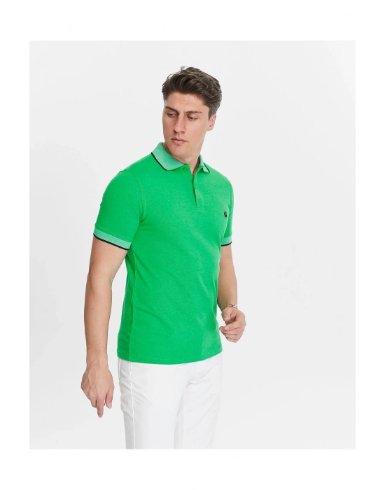 Erkek Yeşil %100 Pamuk Serin Tutan Fit Polo Yaka T-shirt