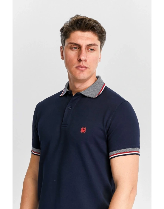 Erkek Lacivert %100 Pamuk Serin Tutan Fit Polo Yaka T-shirt