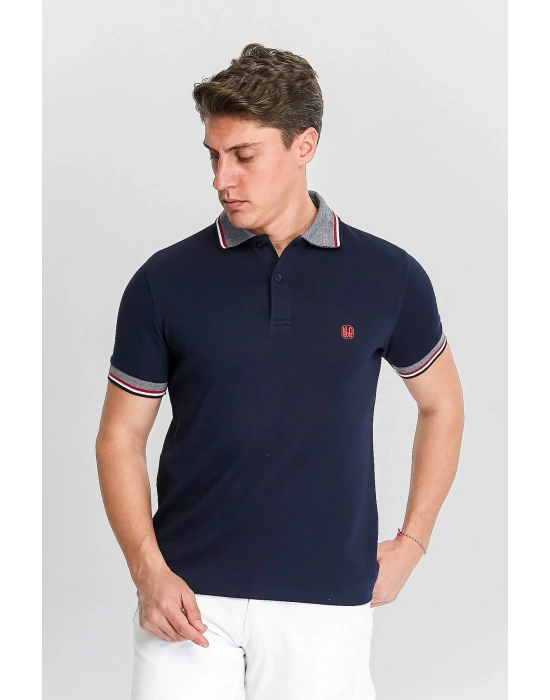 Erkek Lacivert %100 Pamuk Serin Tutan Fit Polo Yaka T-shirt