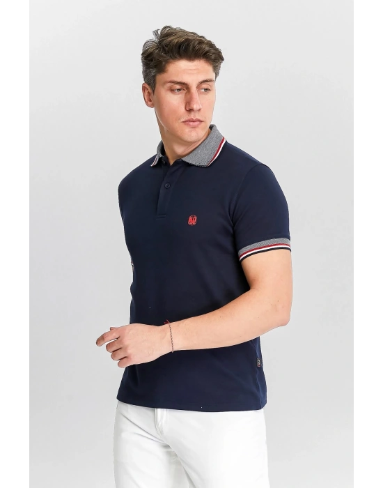 Erkek Lacivert %100 Pamuk Serin Tutan Fit Polo Yaka T-shirt