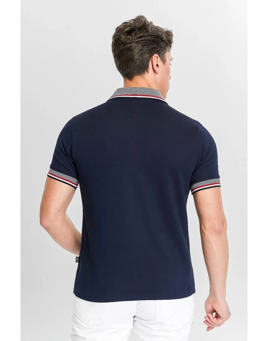 Erkek Lacivert %100 Pamuk Serin Tutan Fit Polo Yaka T-shirt