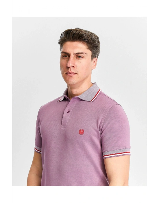 Erkek Fuşya %100 Pamuk Serin Tutan Fit Polo Yaka T-shirt