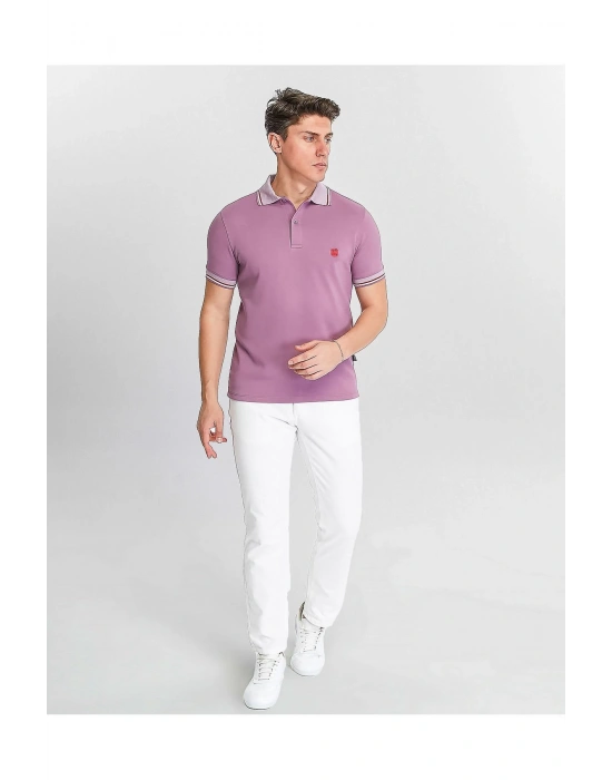 Erkek Fuşya %100 Pamuk Serin Tutan Fit Polo Yaka T-shirt