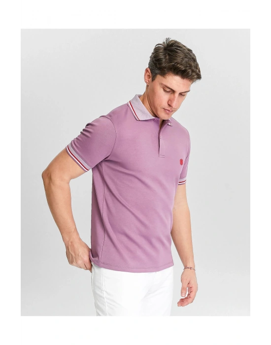 Erkek Fuşya %100 Pamuk Serin Tutan Fit Polo Yaka T-shirt