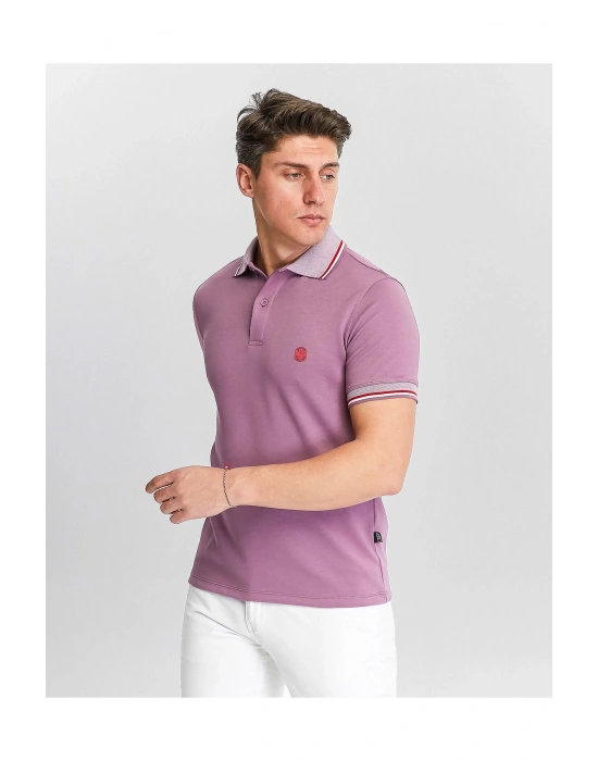 Erkek Fuşya %100 Pamuk Serin Tutan Fit Polo Yaka T-shirt
