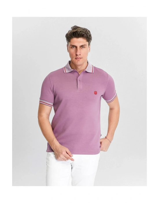 Erkek Fuşya %100 Pamuk Serin Tutan Fit Polo Yaka T-shirt